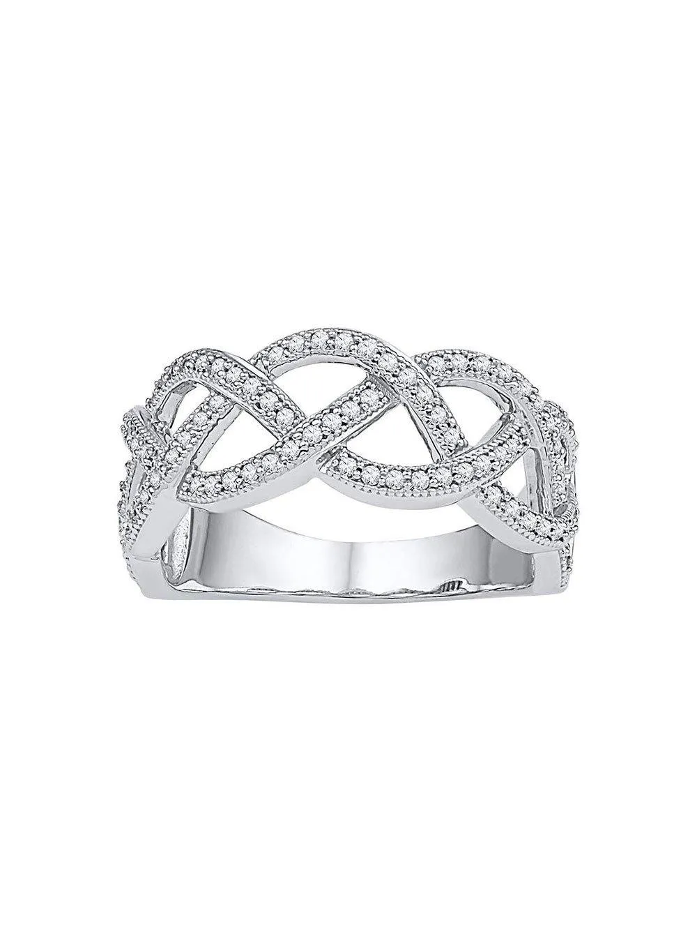 10kt White Gold Womens Round Diamond Woven Strand Band Ring 1/2 Cttw