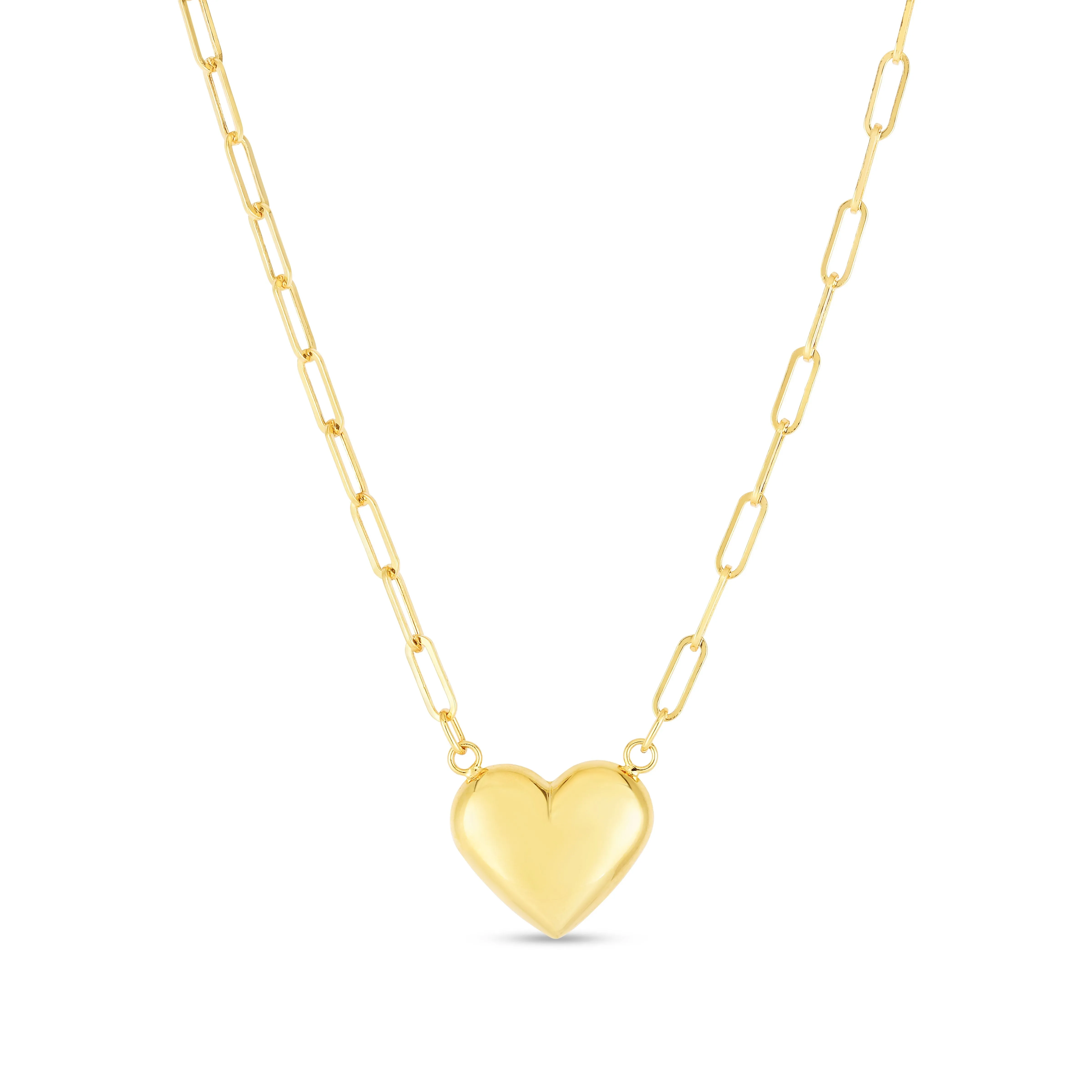 14 Karat Yellow Gold Heart Necklace on Paperclip Chain