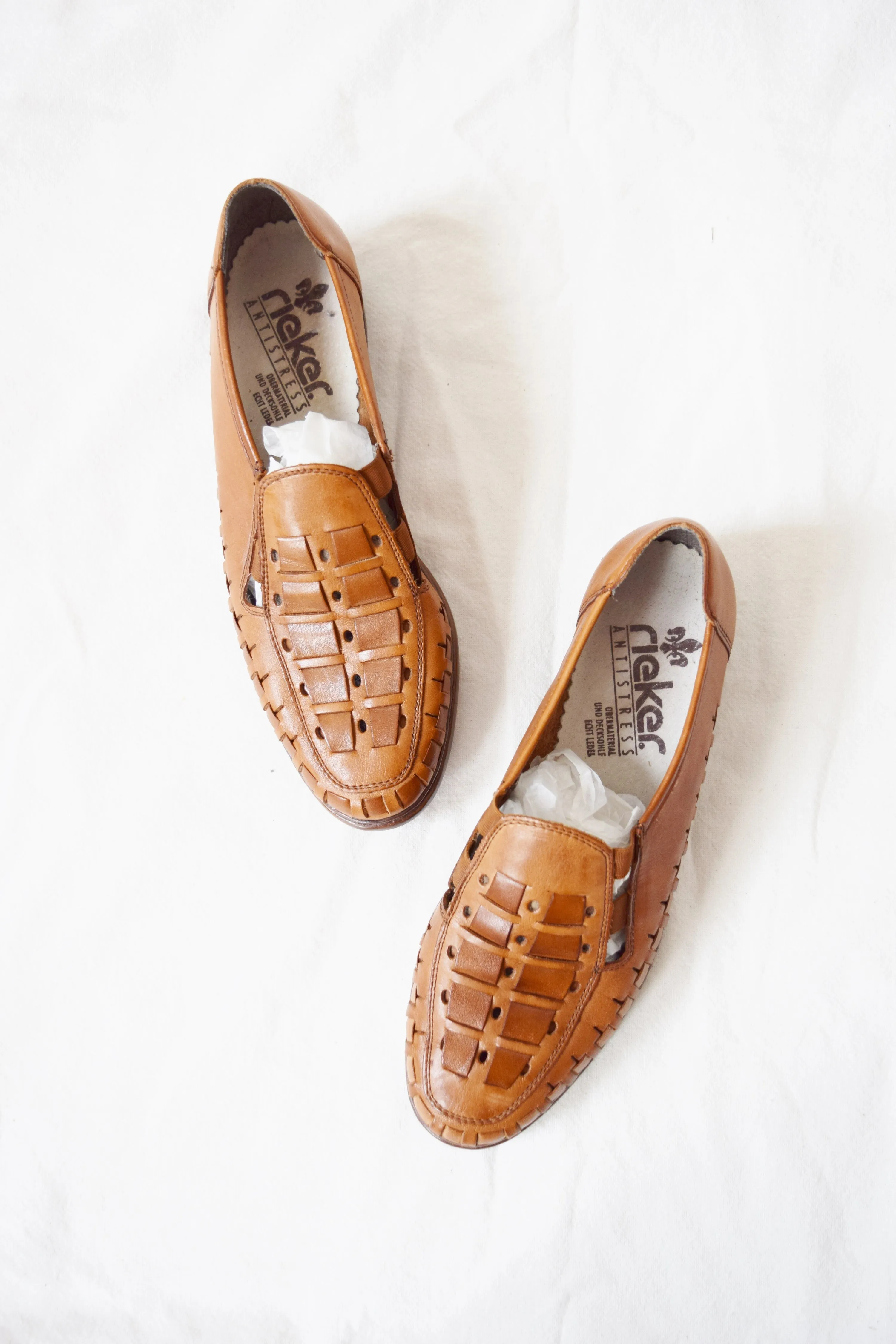 1970s Woven Leather Slip On Mules | US 9