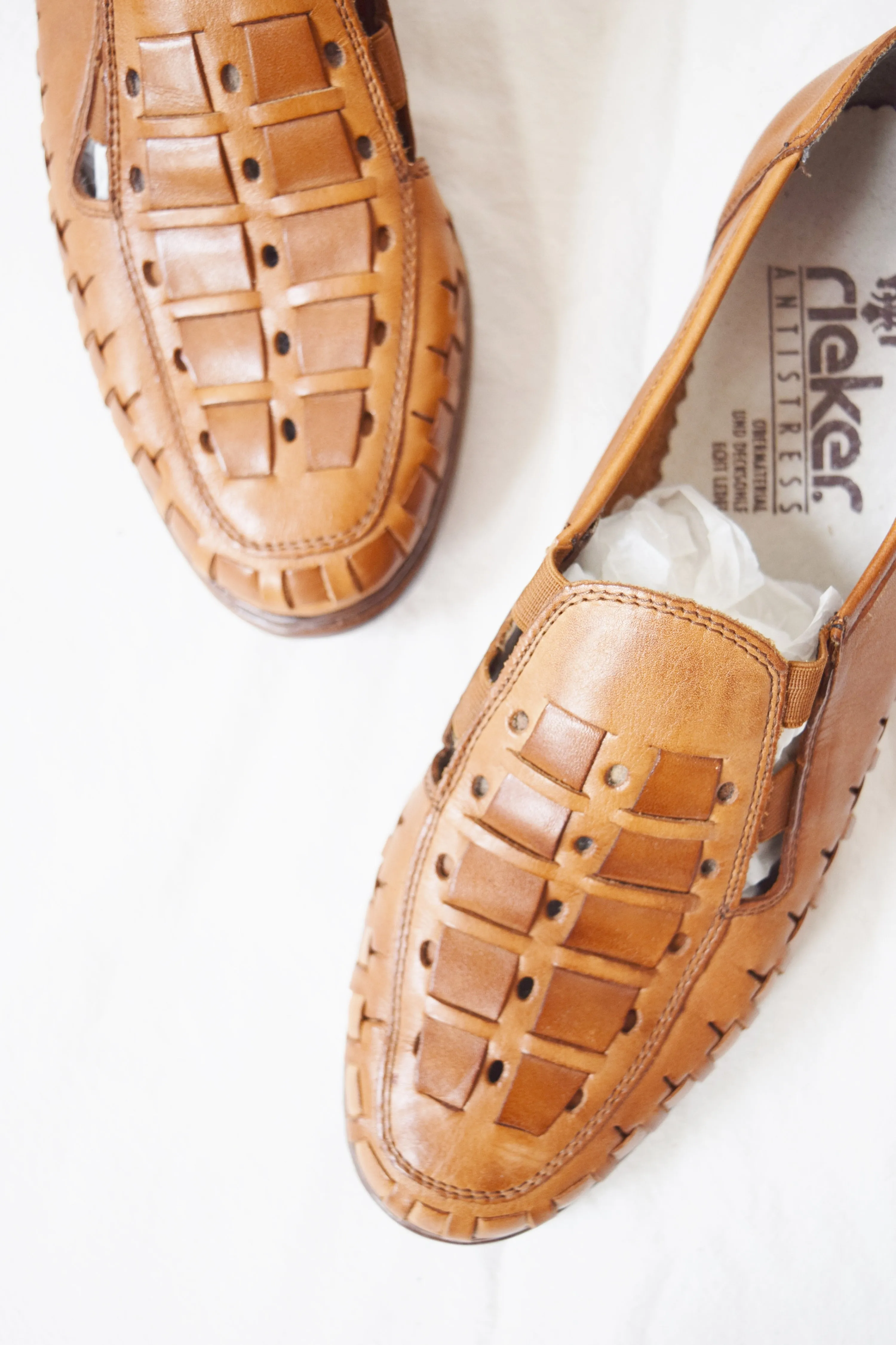 1970s Woven Leather Slip On Mules | US 9