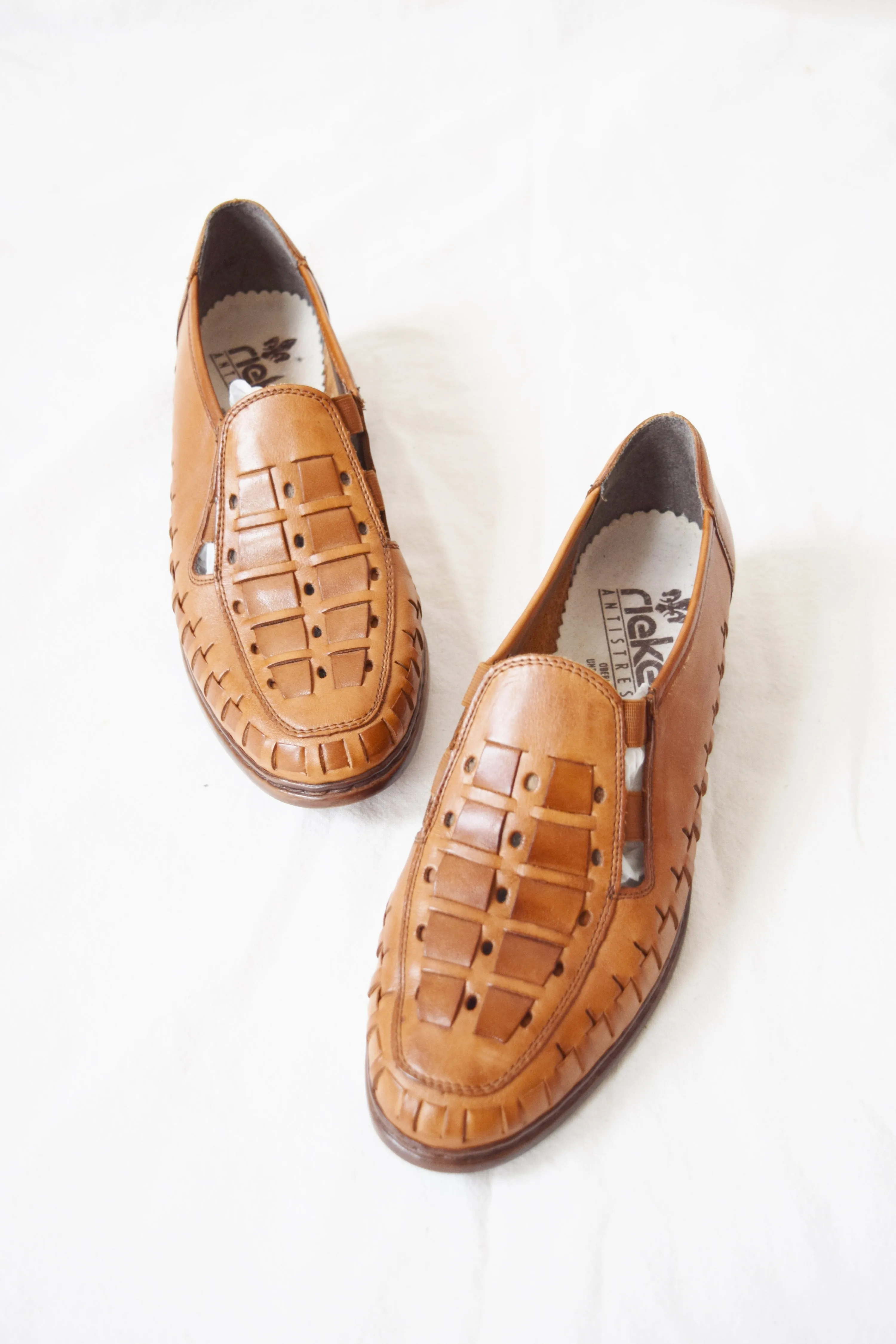 1970s Woven Leather Slip On Mules | US 9