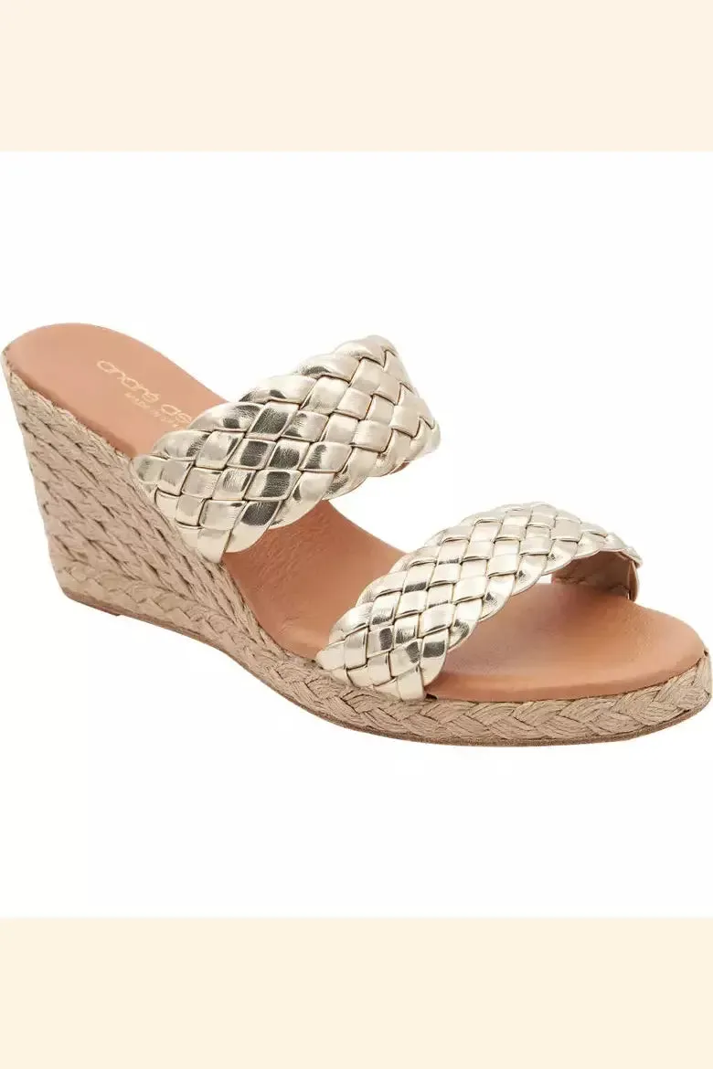 AA2AR171 Andre Assous Aria Woven Leather Espadrille Wedge Slides