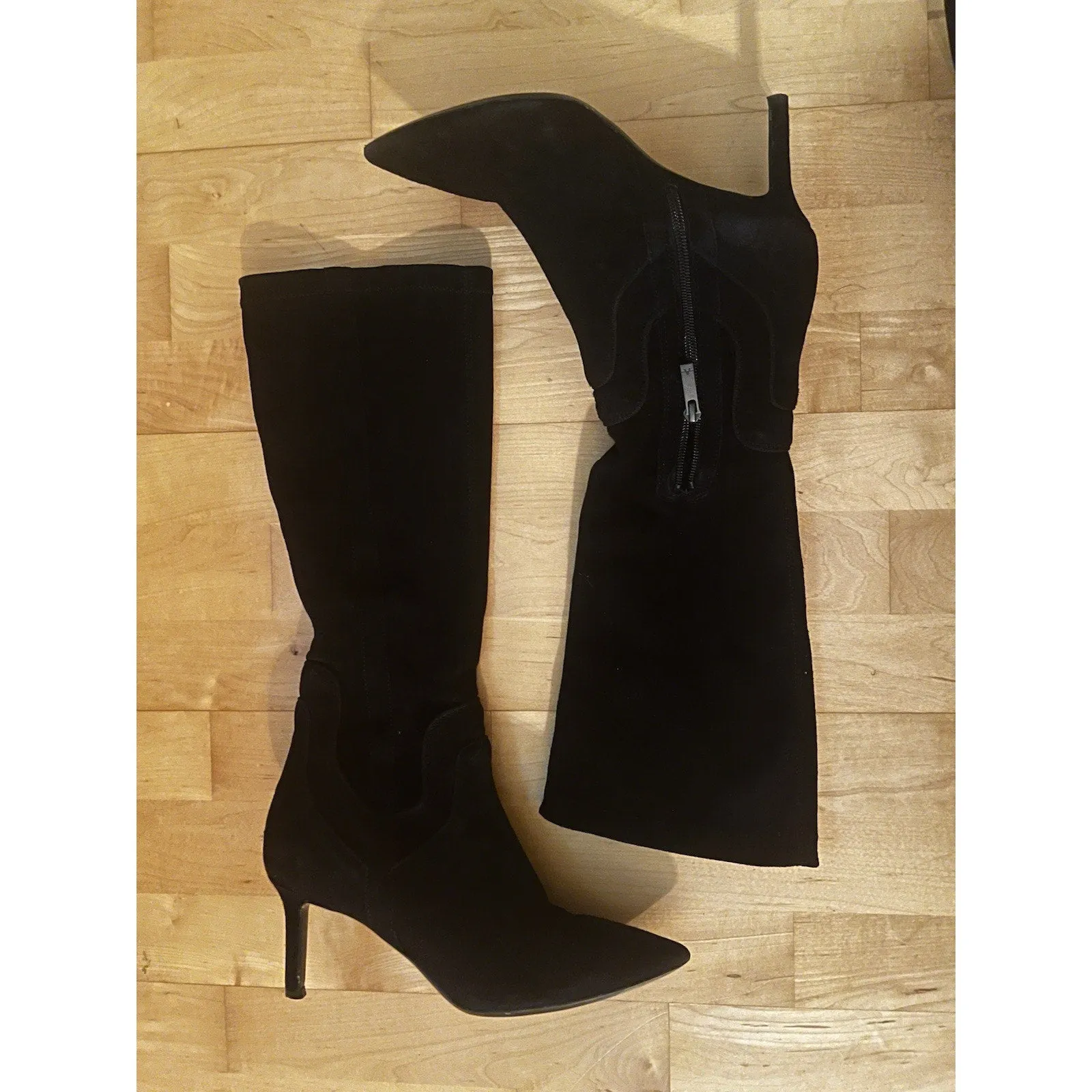 AQUATALIA Women's Mariel Knee-High Boots – Black Weatherproof Suede, Size 9.5