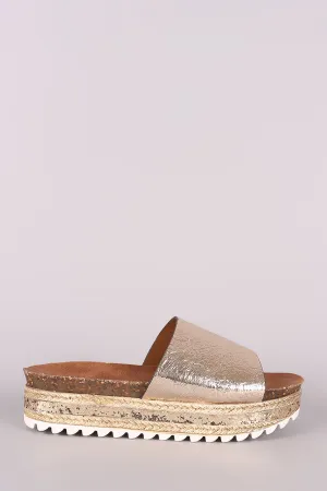 Bamboo Metallic Glitter Espadrille Trim Flatform Slide Sandal
