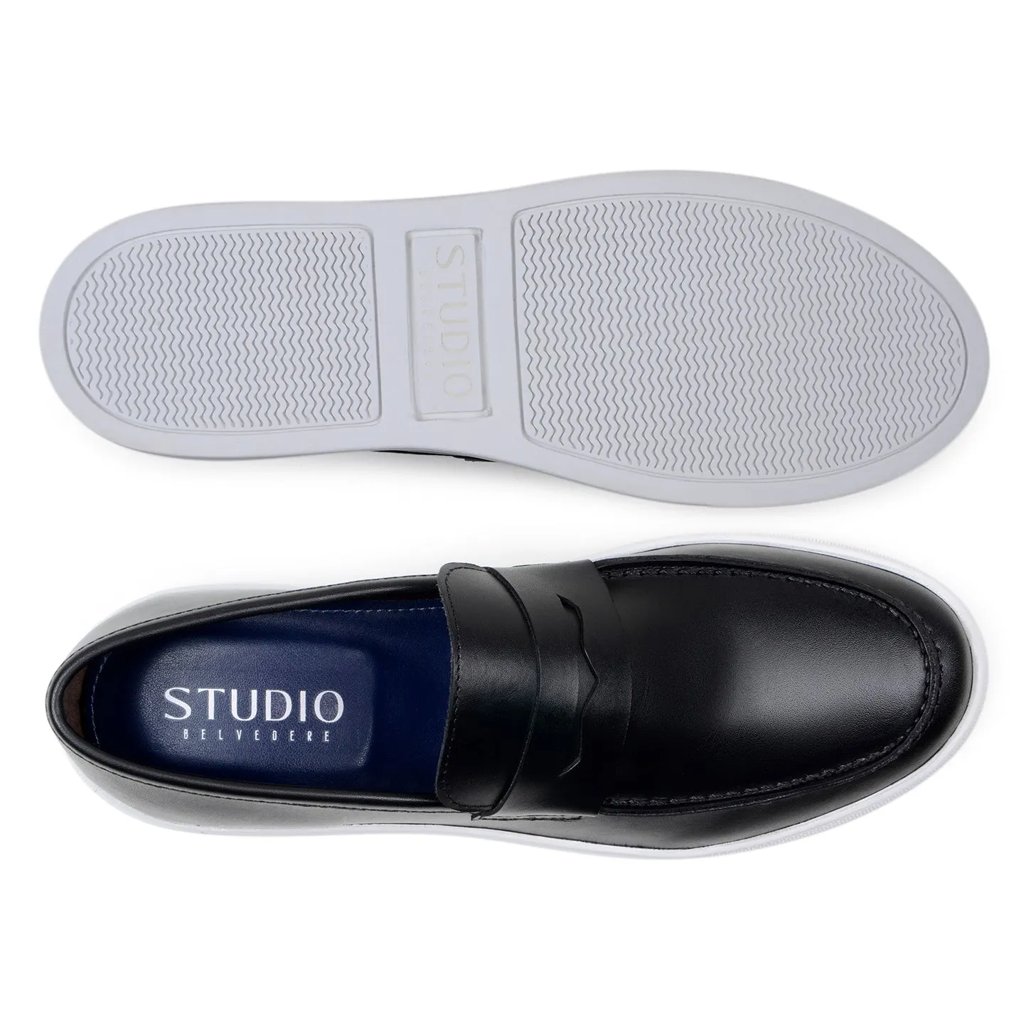 Belvedere Elliot in Black Nappa Leather Slip-On Penny Sneaker