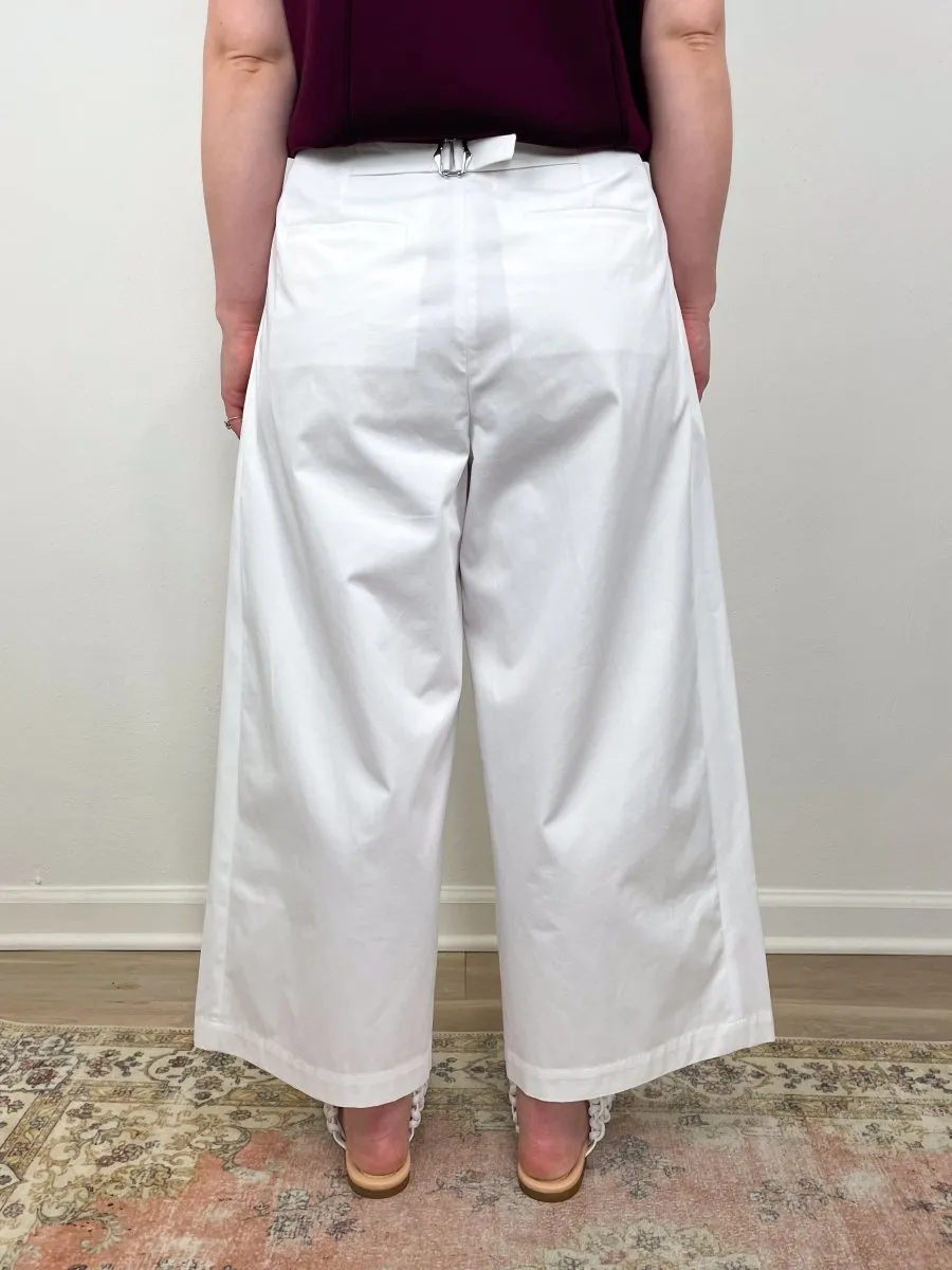 Bio Twill Triple Pleat Cropped Pant in Optic White