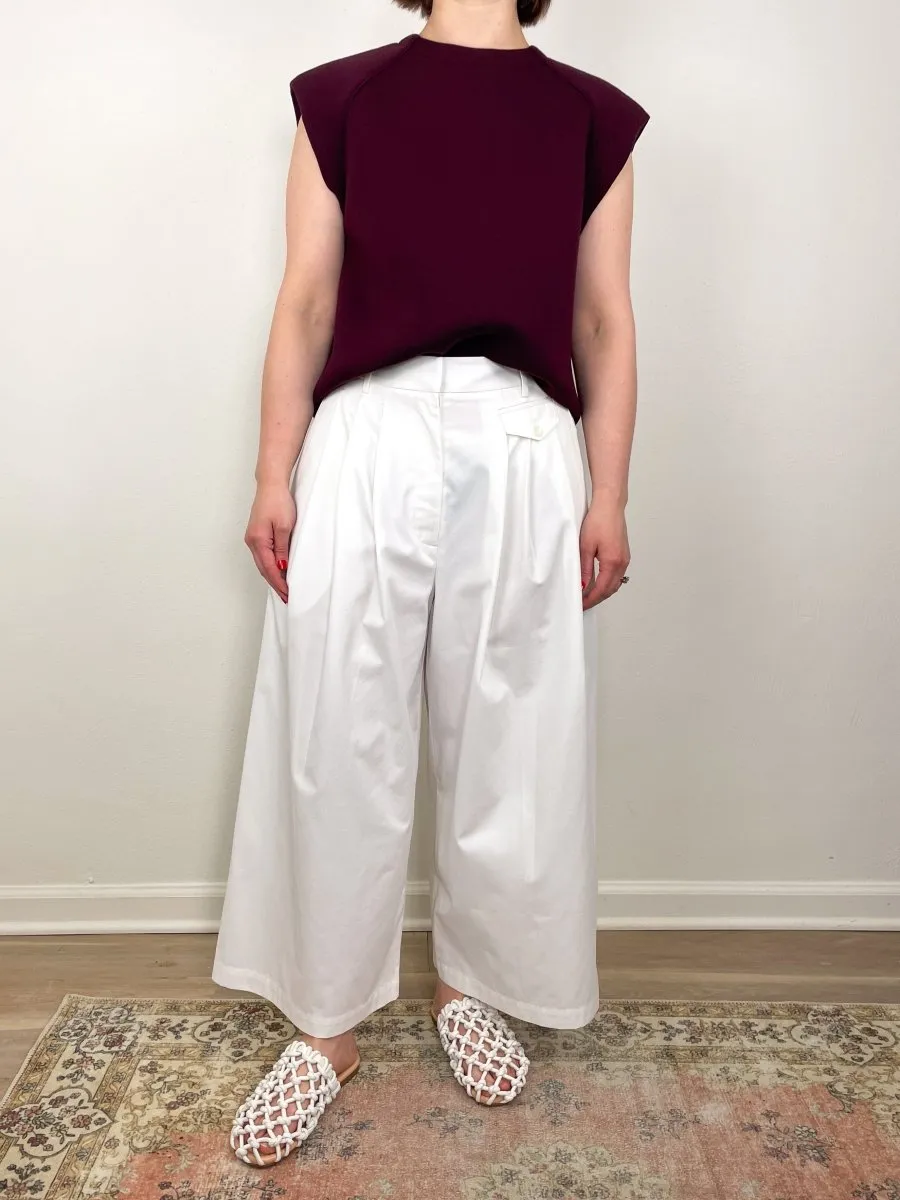 Bio Twill Triple Pleat Cropped Pant in Optic White