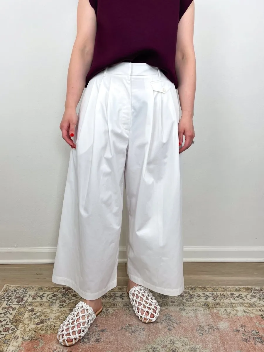 Bio Twill Triple Pleat Cropped Pant in Optic White
