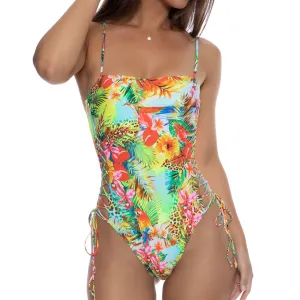 BIRDS OF PARADISE - Square Neck Laced Up One Piece