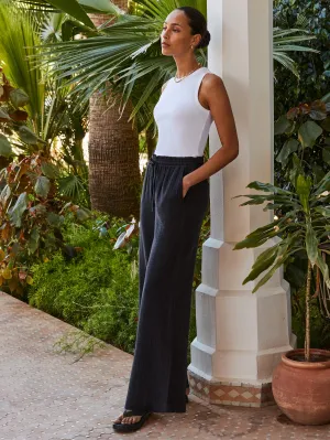 Black Cheesecloth Wide-Leg Trousers