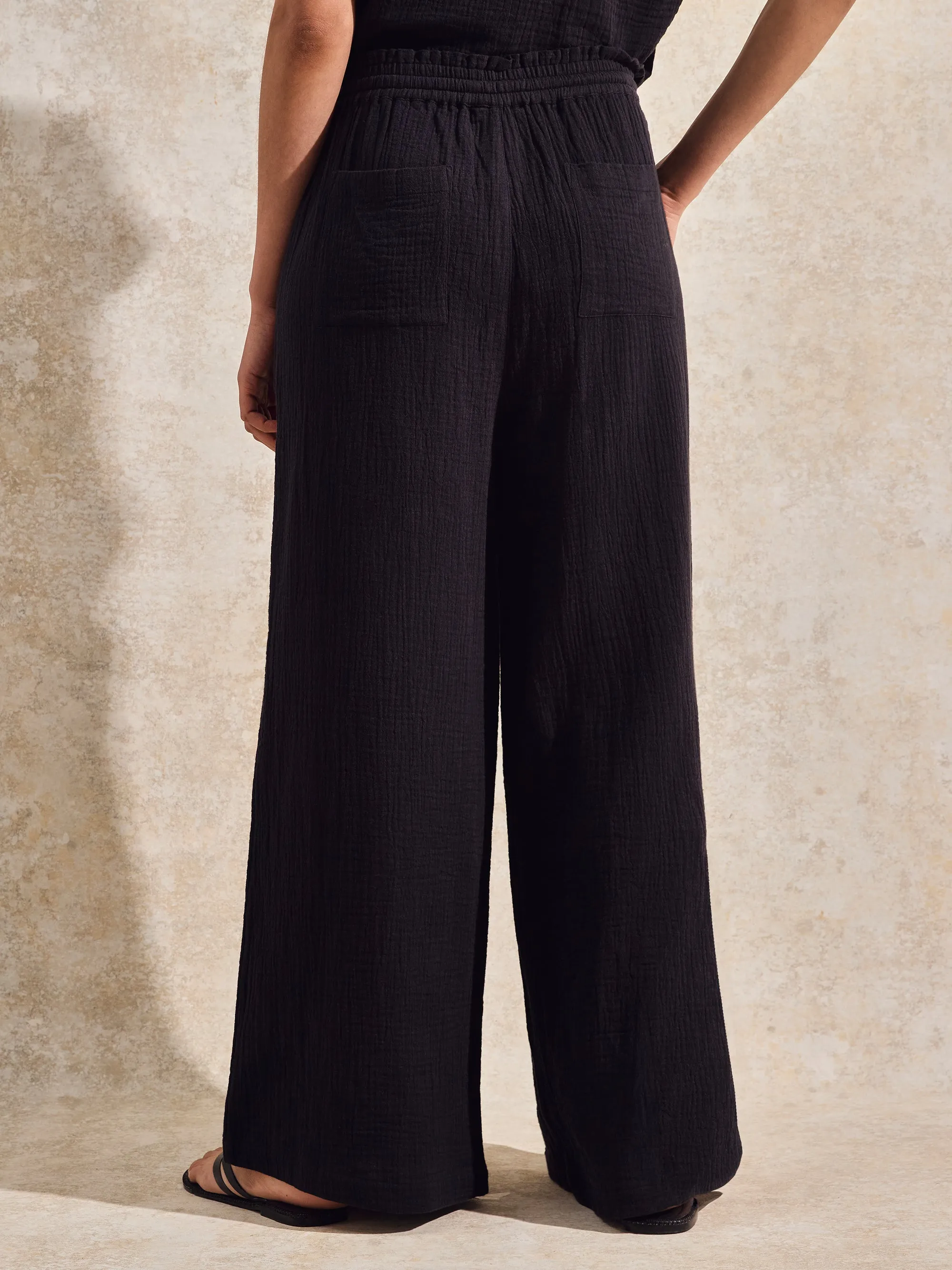 Black Cheesecloth Wide-Leg Trousers