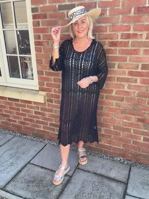 Black Loose Knit Collared Dress Olivia