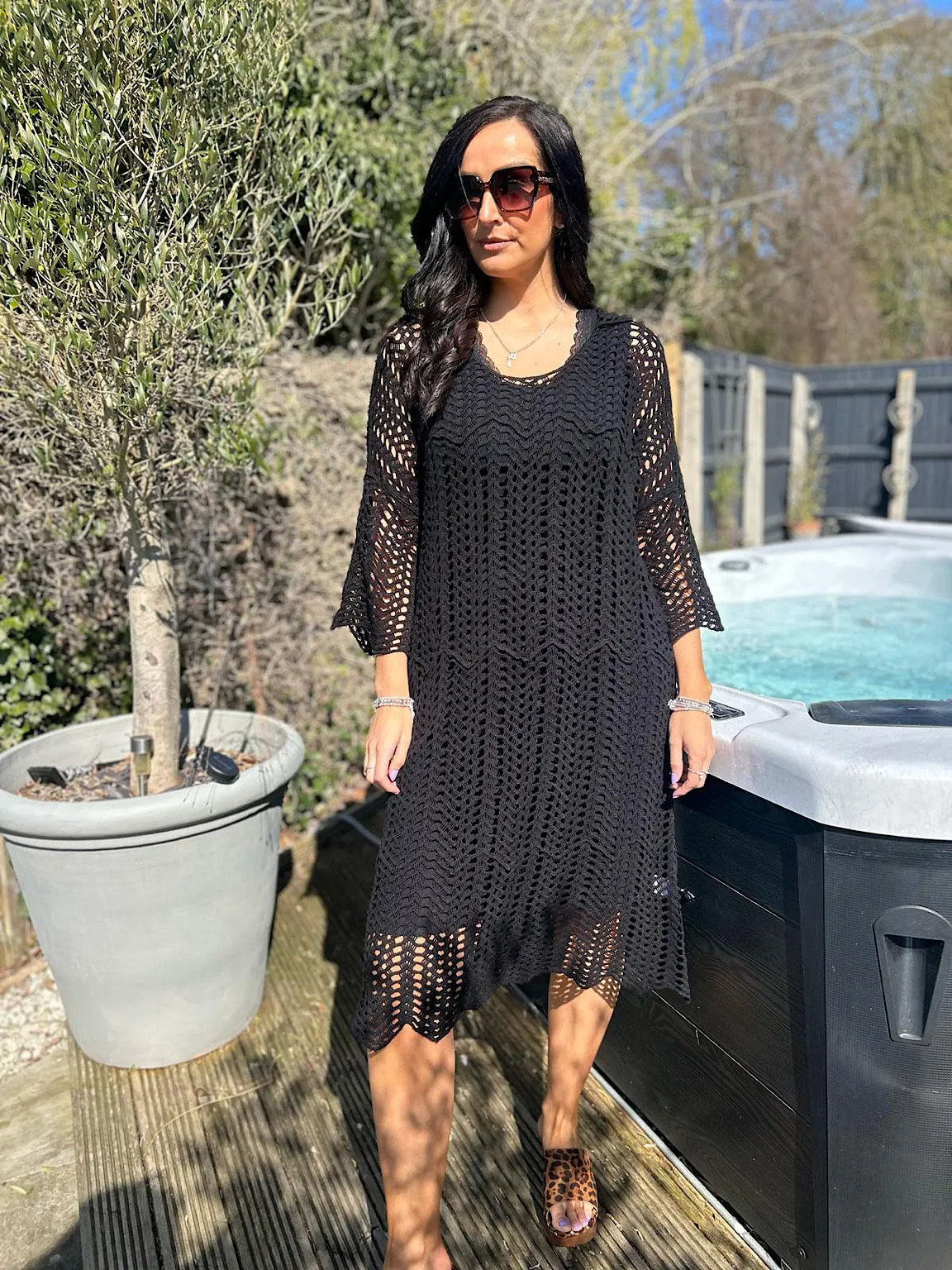 Black Loose Knit Collared Dress Olivia