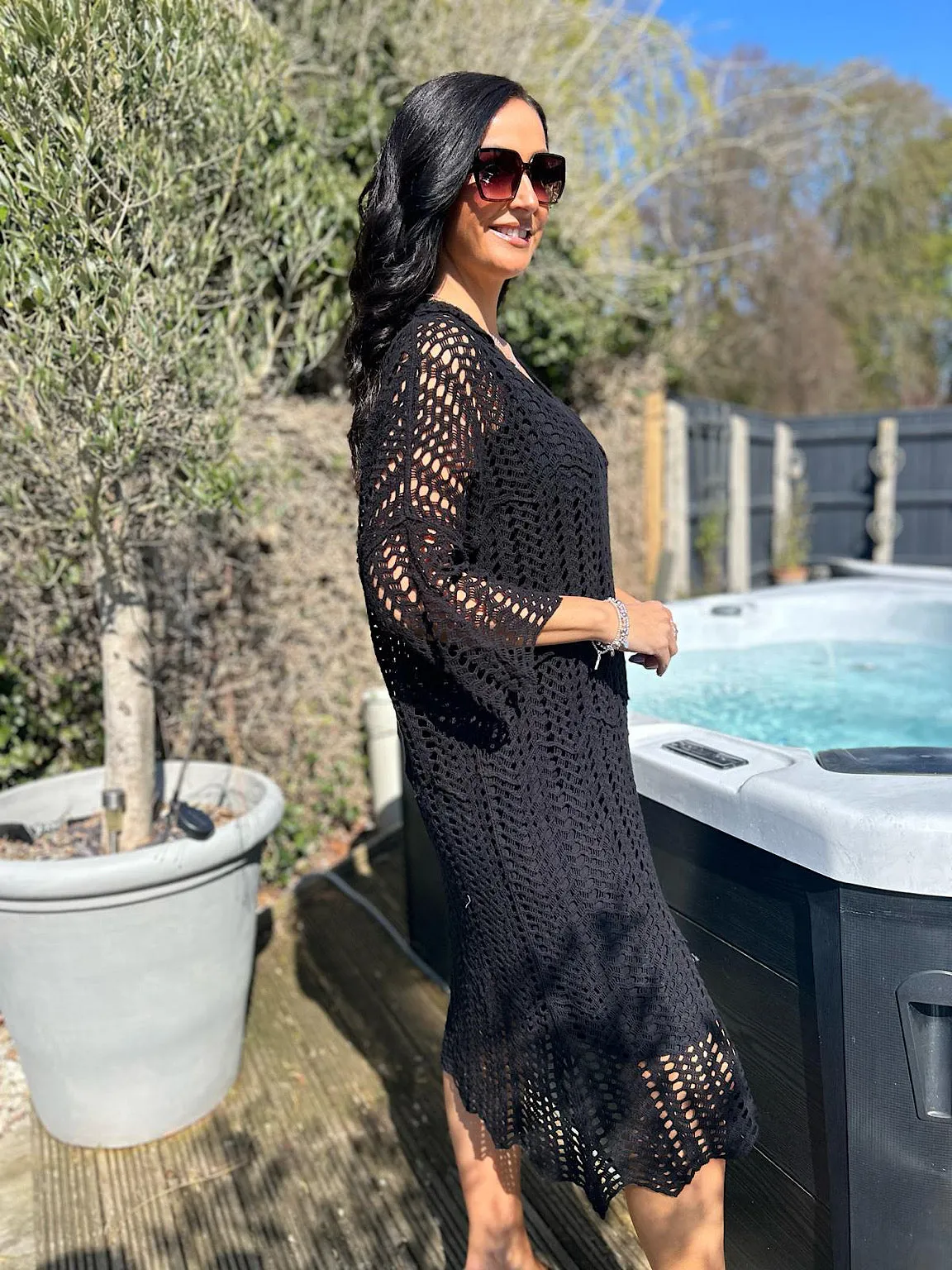 Black Loose Knit Collared Dress Olivia