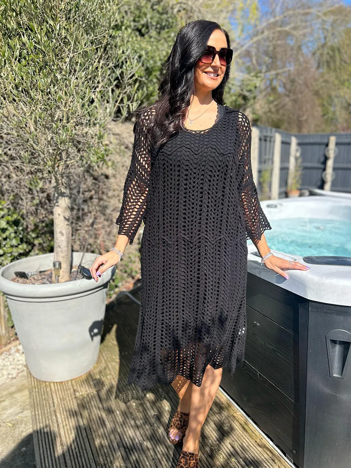 Black Loose Knit Collared Dress Olivia