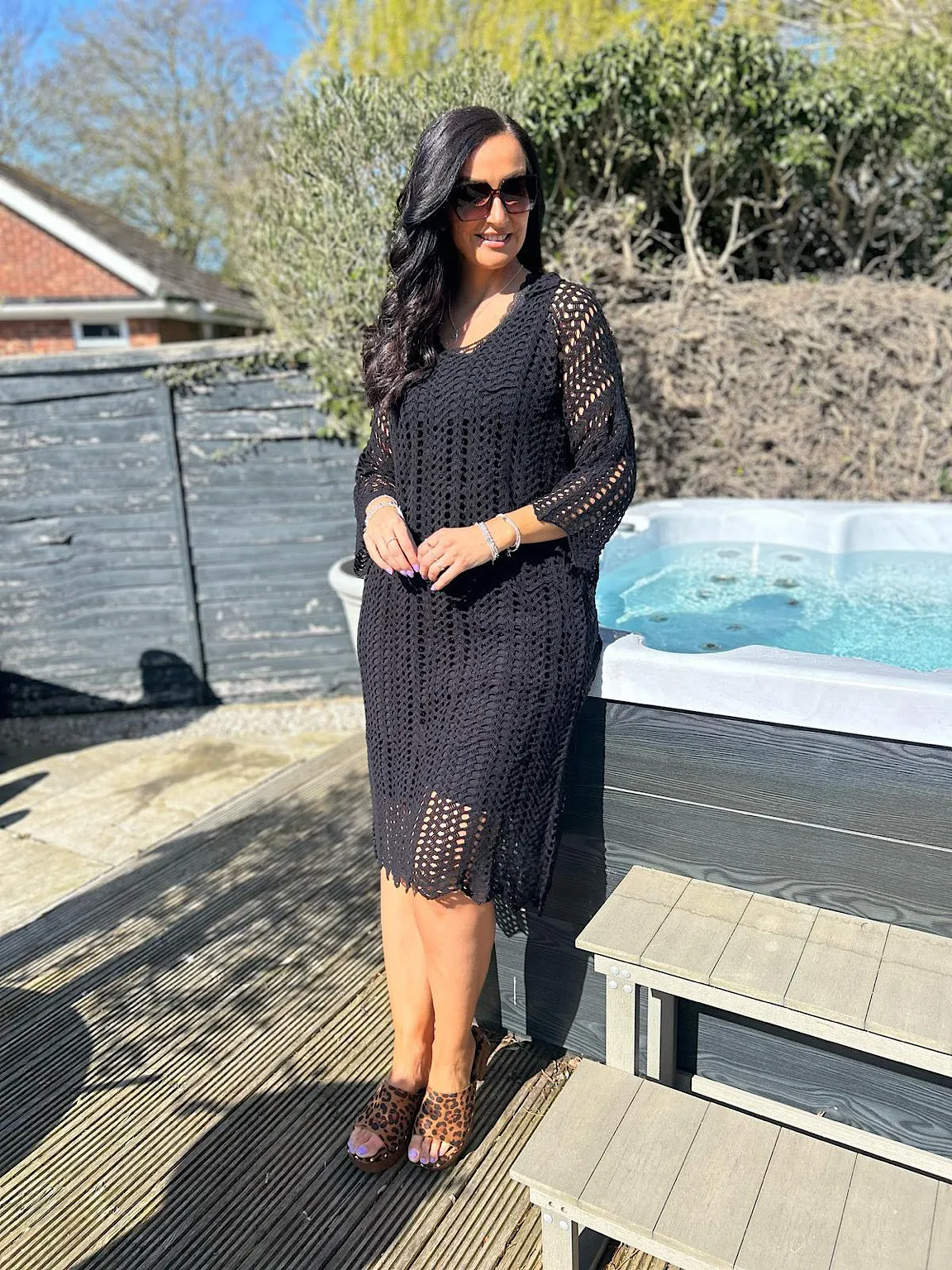Black Loose Knit Collared Dress Olivia