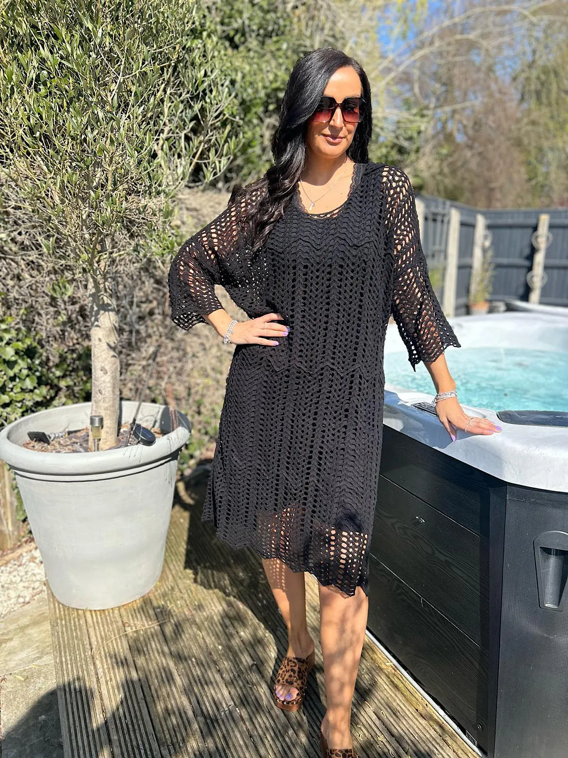 Black Loose Knit Collared Dress Olivia