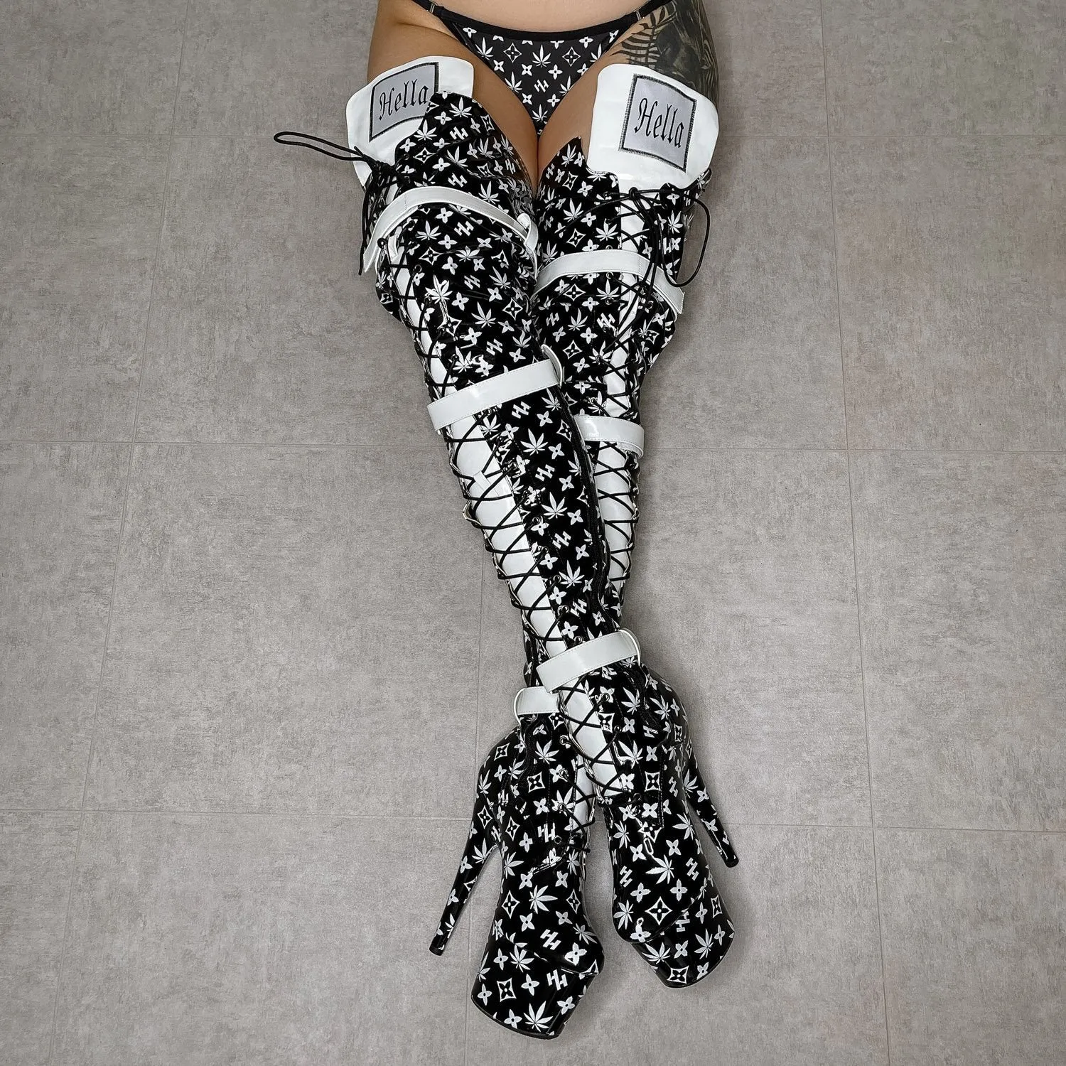 Branded Thigh High - Black - 7 INCH