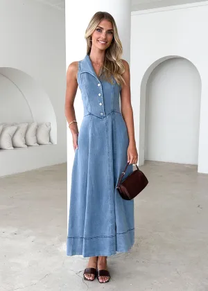 Brighton Denim Maxi Dress - Blue