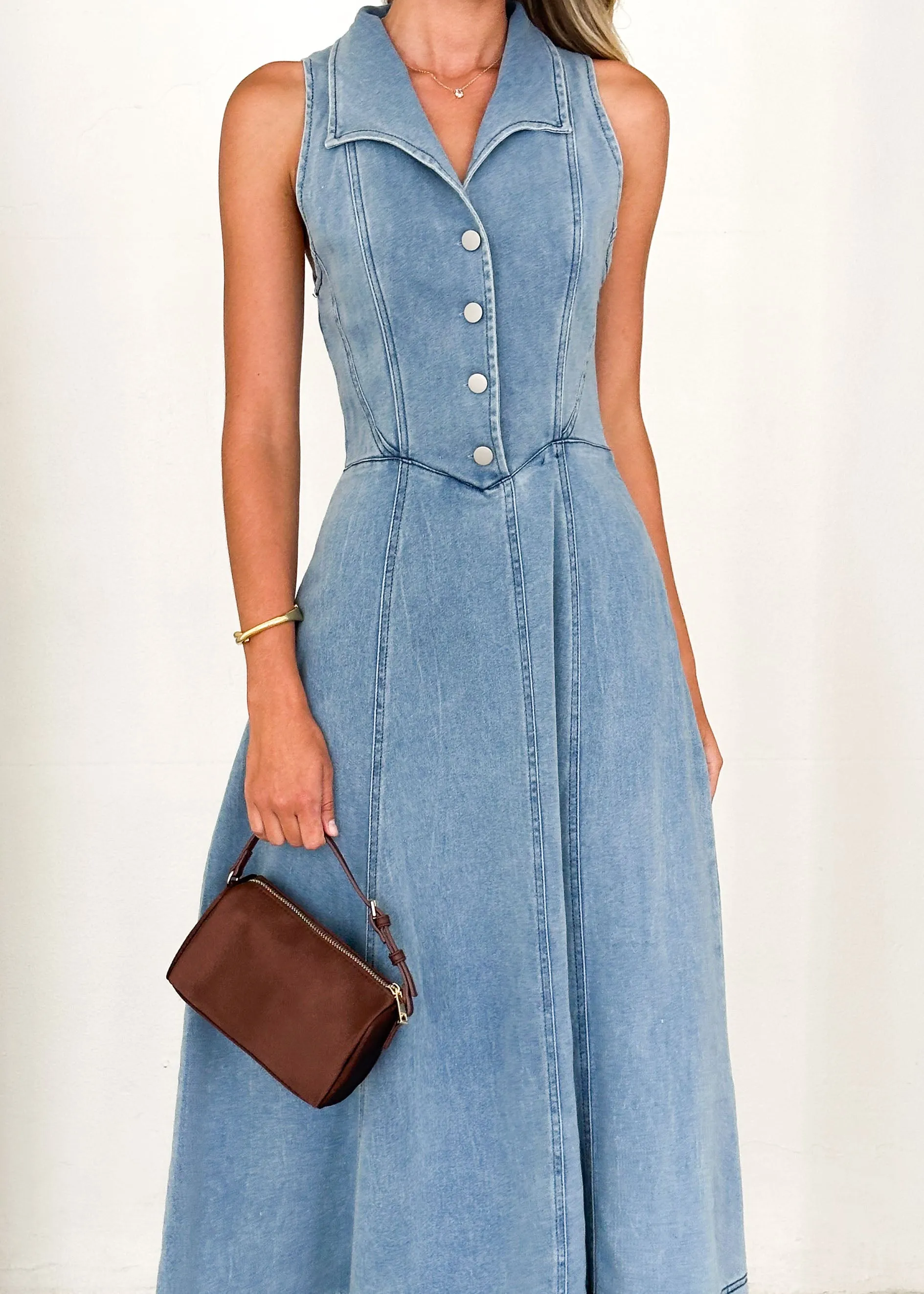 Brighton Denim Maxi Dress - Blue