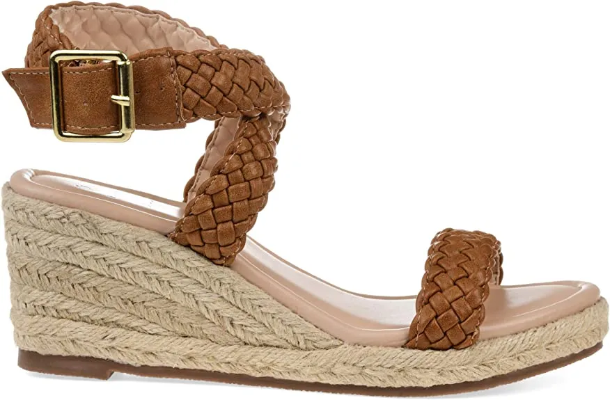 Brinley Co Comfort Womens Woven Espadrille Wedge Brown, 9 Regular US