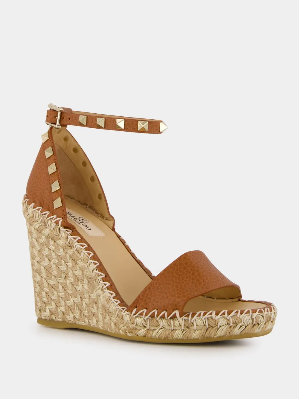 Camel Double Rockstud Wedge Sandals