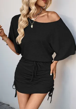 Casual Off-Shoulder Bodycon Dress with Adjustable Ruched Design