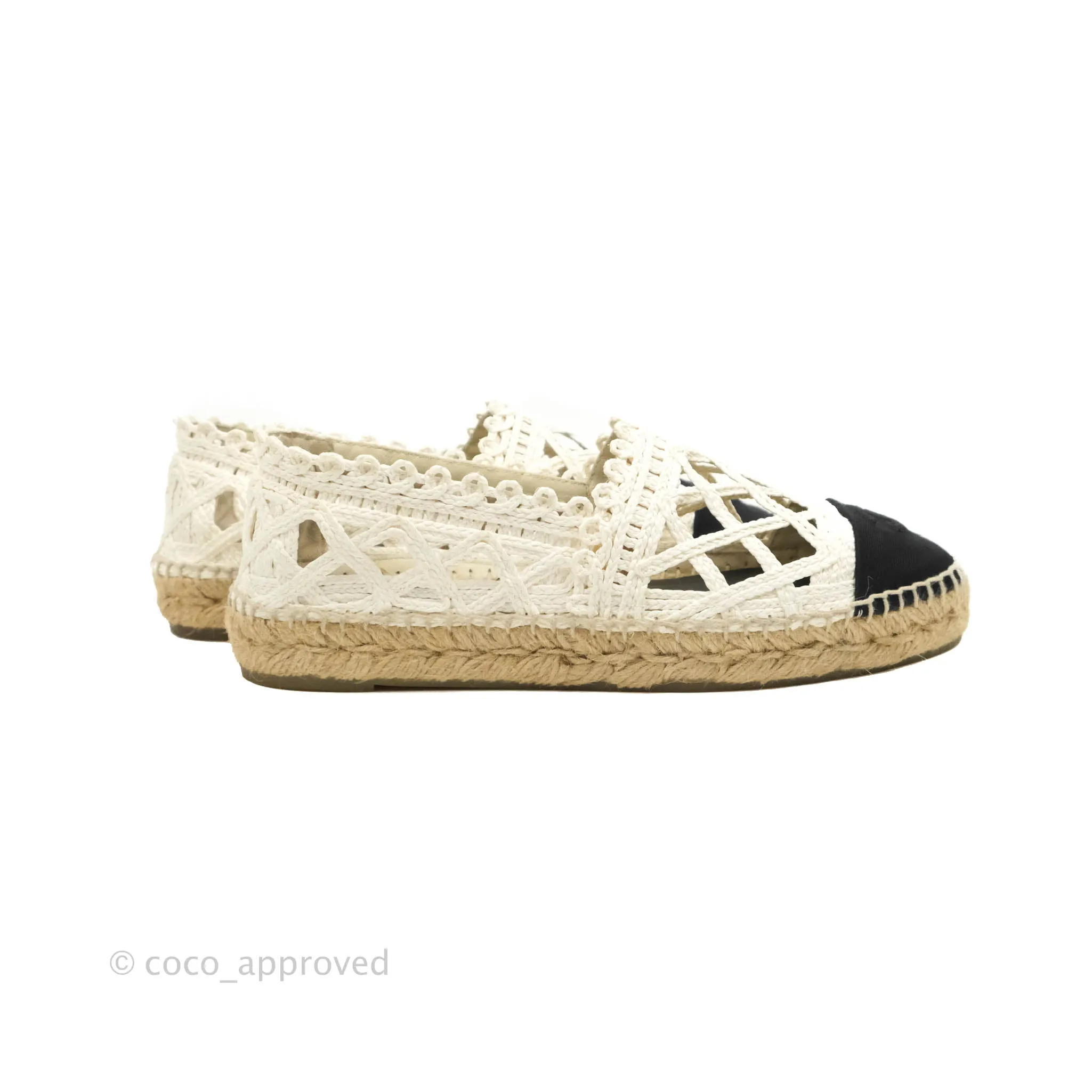 Chanel Woven Espadrilles Black/White 18C Size 38