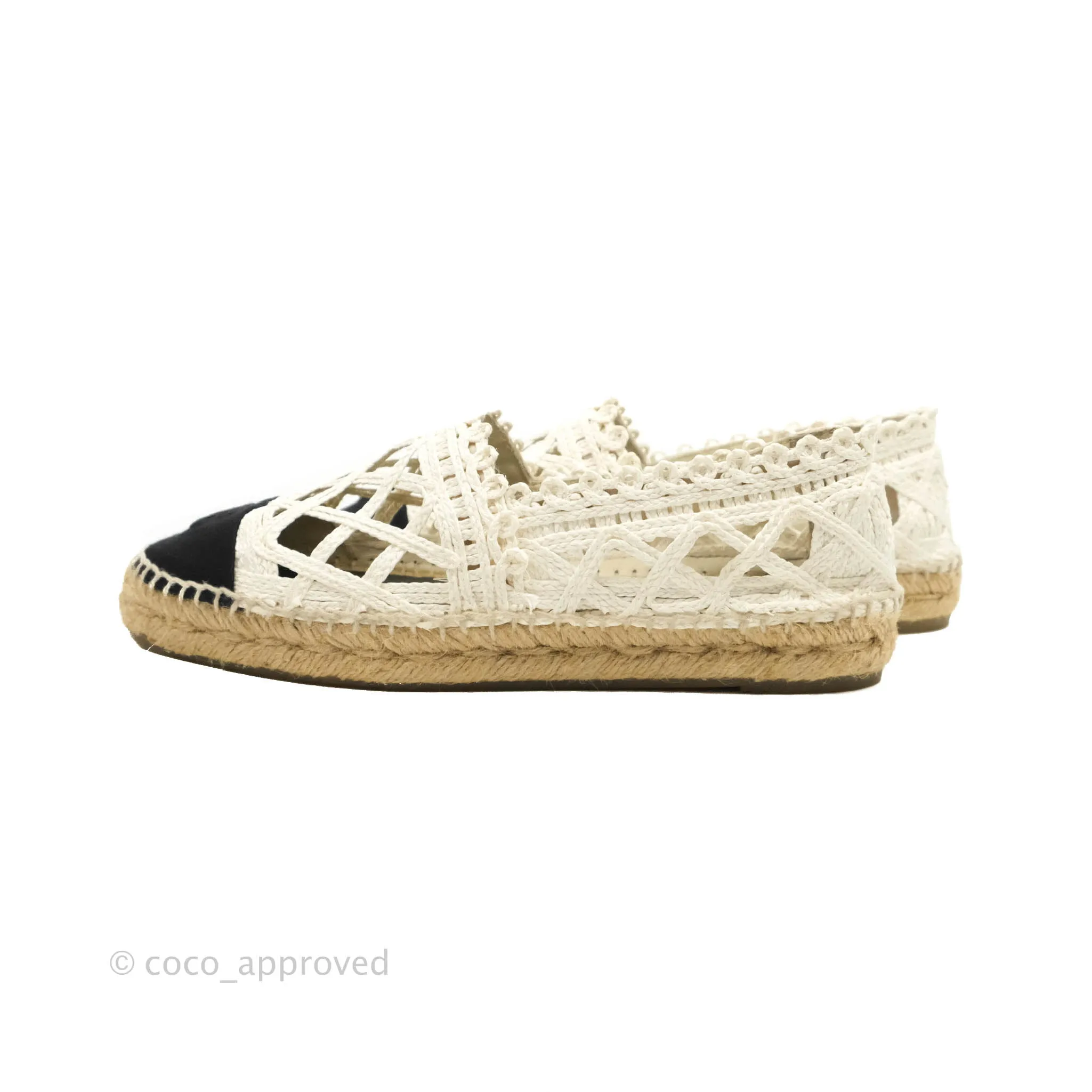 Chanel Woven Espadrilles Black/White 18C Size 38