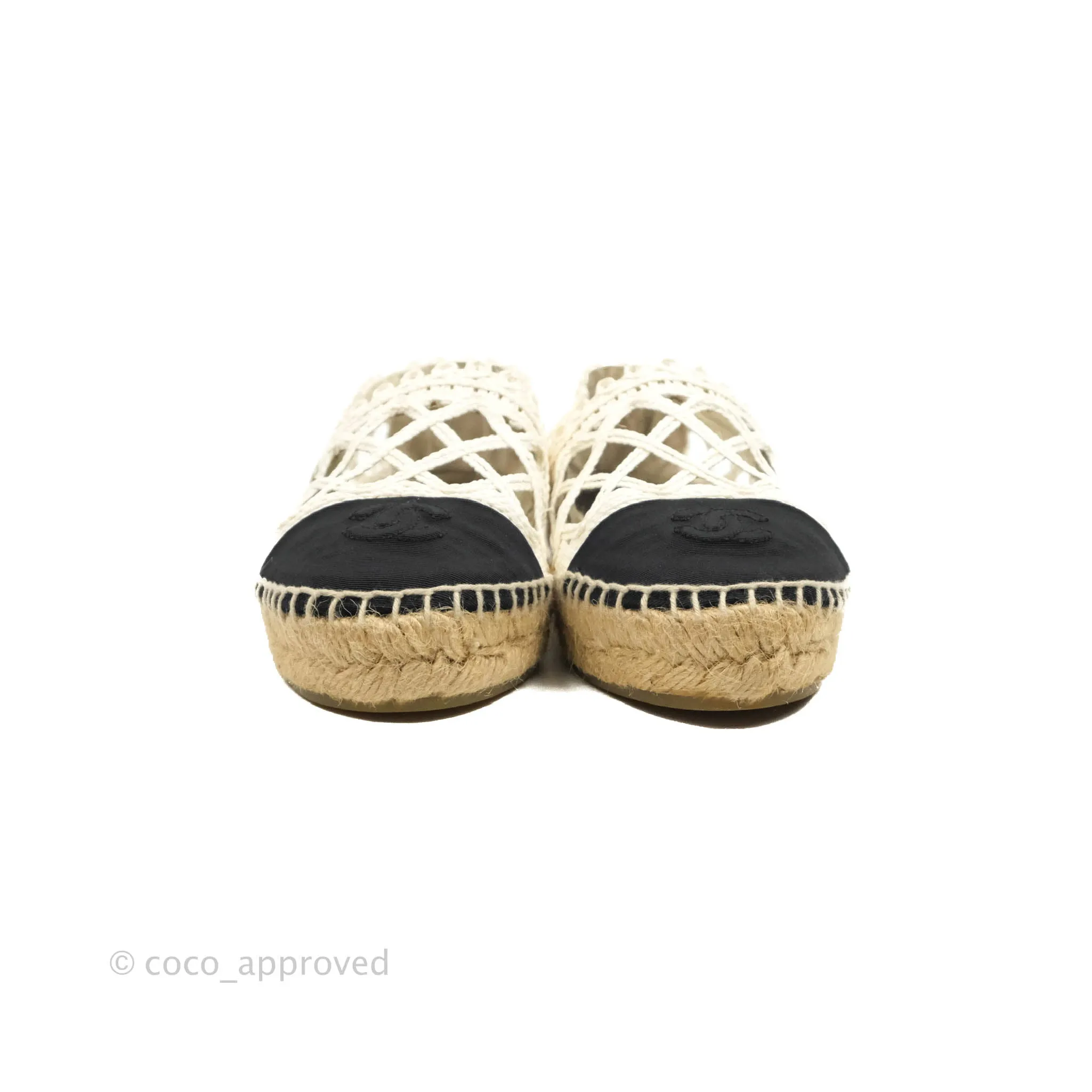 Chanel Woven Espadrilles Black/White 18C Size 38