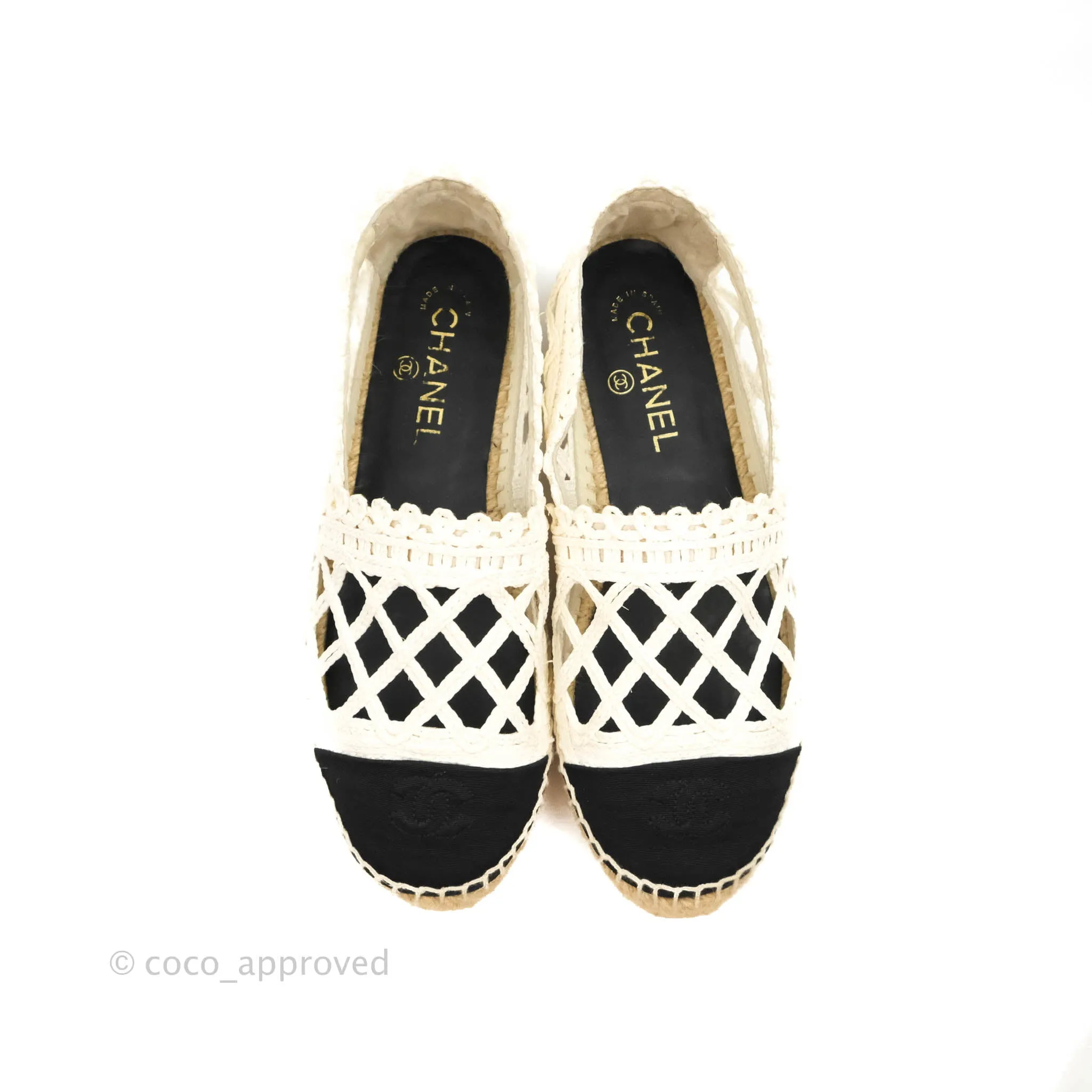 Chanel Woven Espadrilles Black/White 18C Size 38