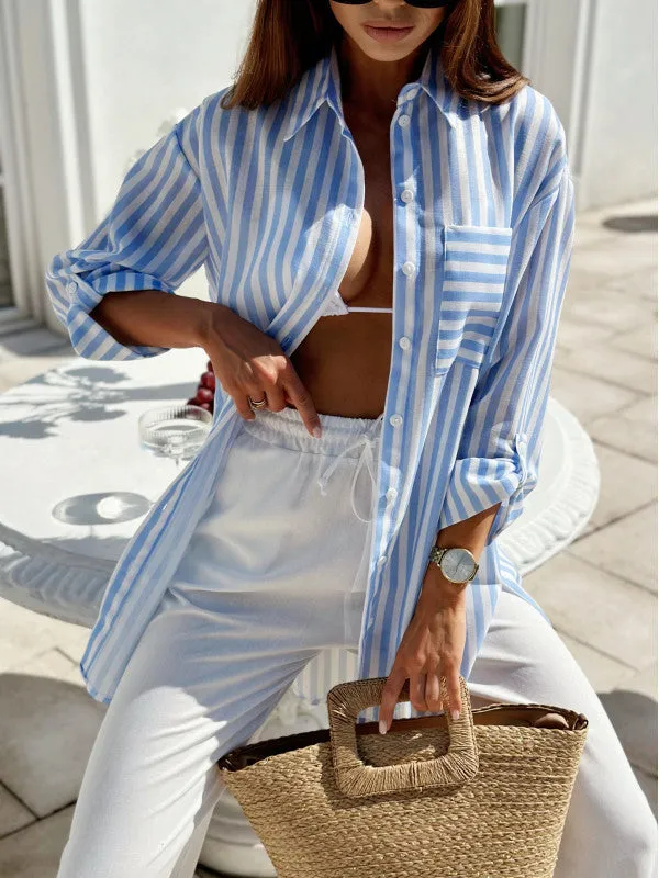 Chic Printed Button-Up Shirt Dress with Waist-Tie Belt