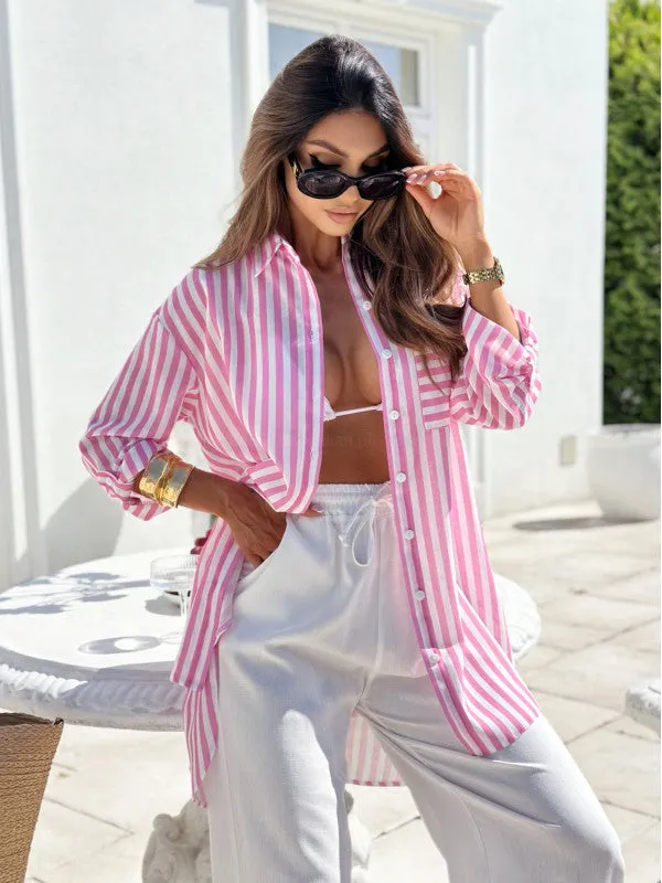 Chic Printed Button-Up Shirt Dress with Waist-Tie Belt