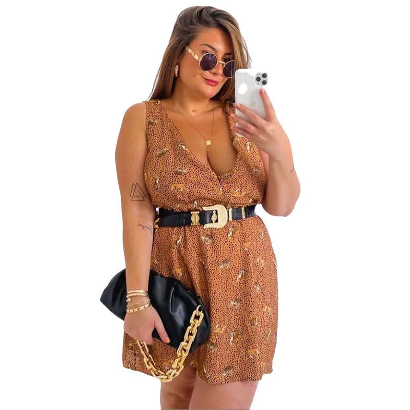 Chic Sleeveless Belted Printed Mini Dress for Effortless Summer Style