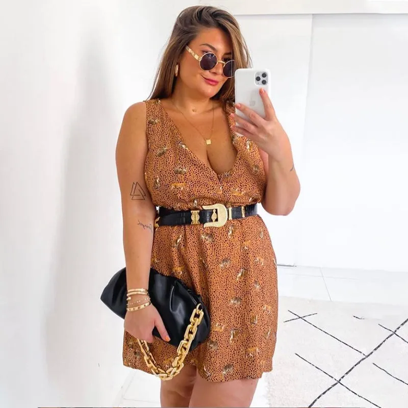 Chic Sleeveless Belted Printed Mini Dress for Effortless Summer Style