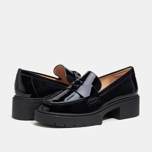 COACH Women's Flats Leah Loafer in Patent Leather, Color Black Patent, Size 6