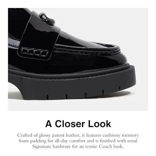 COACH Women's Flats Leah Loafer in Patent Leather, Color Black Patent, Size 6