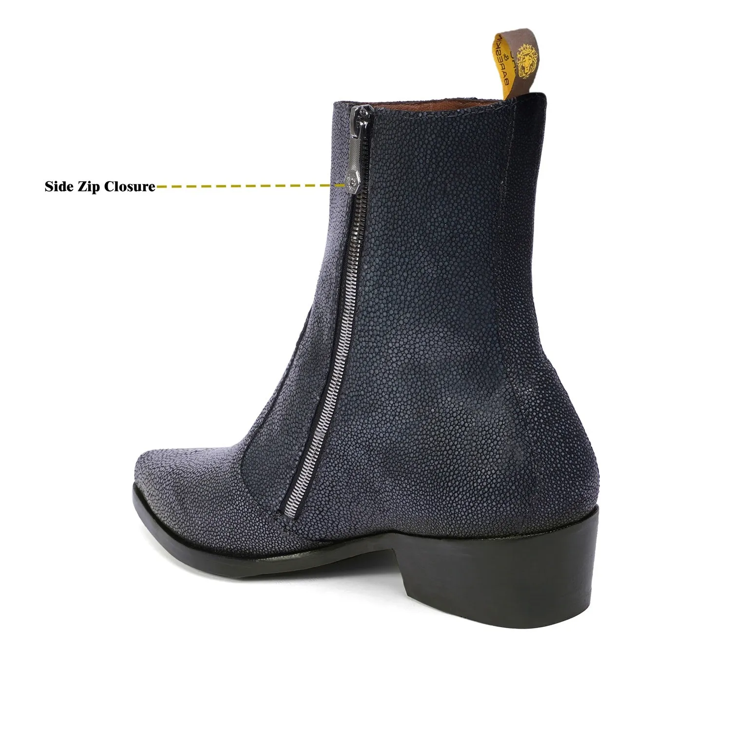 Cowboy Pointed-Toe Cuban-Heel Boot with Exotic Grey Caviar Stingray Fish Leather