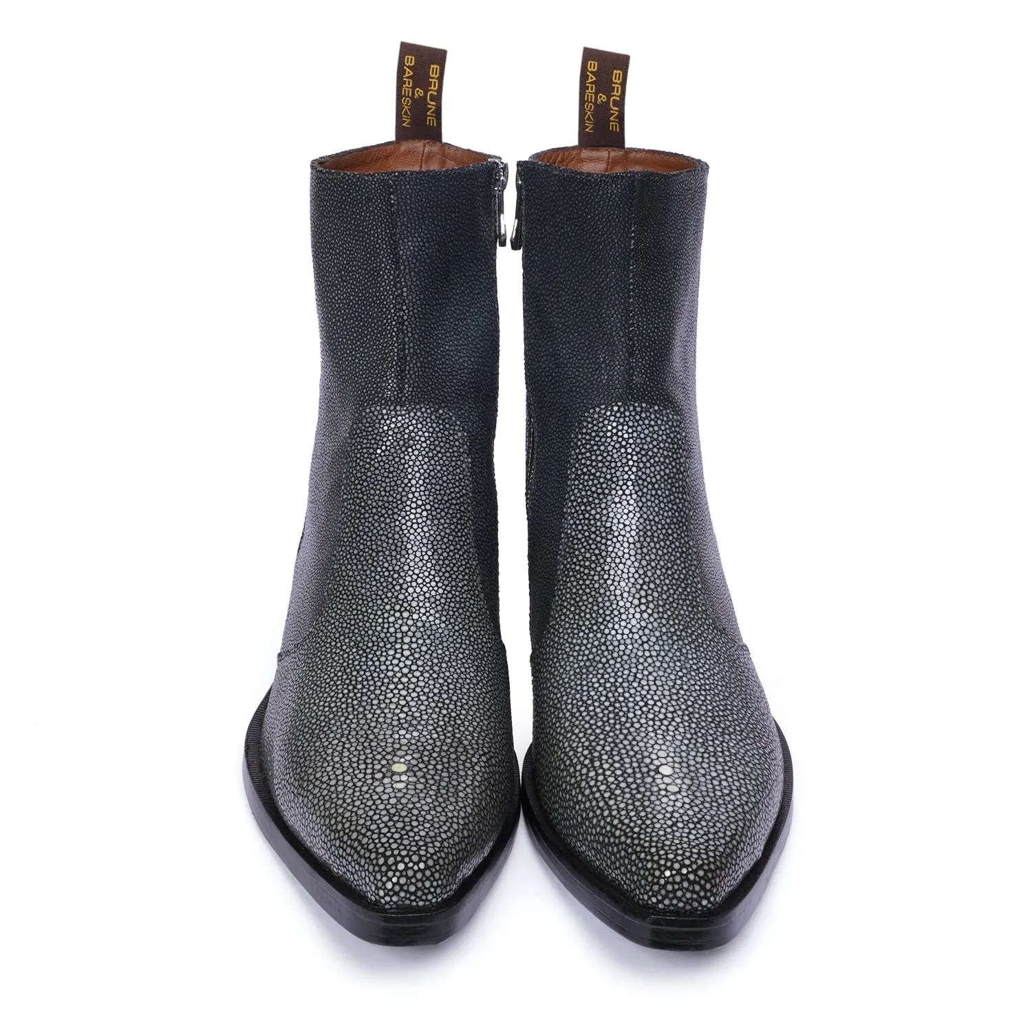 Cowboy Pointed-Toe Cuban-Heel Boot with Exotic Grey Caviar Stingray Fish Leather