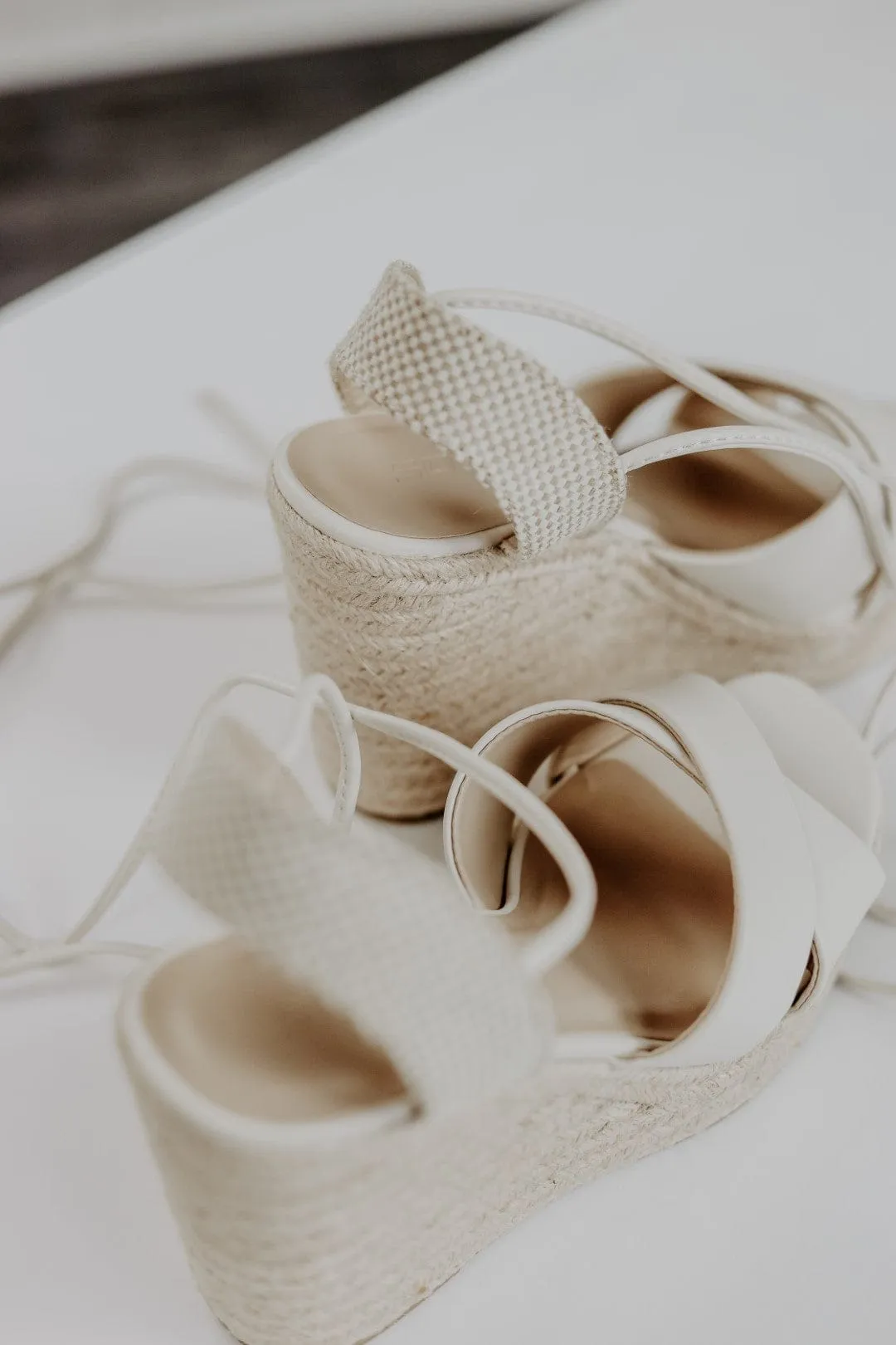 Cream Lace Up Espadrille Wedges