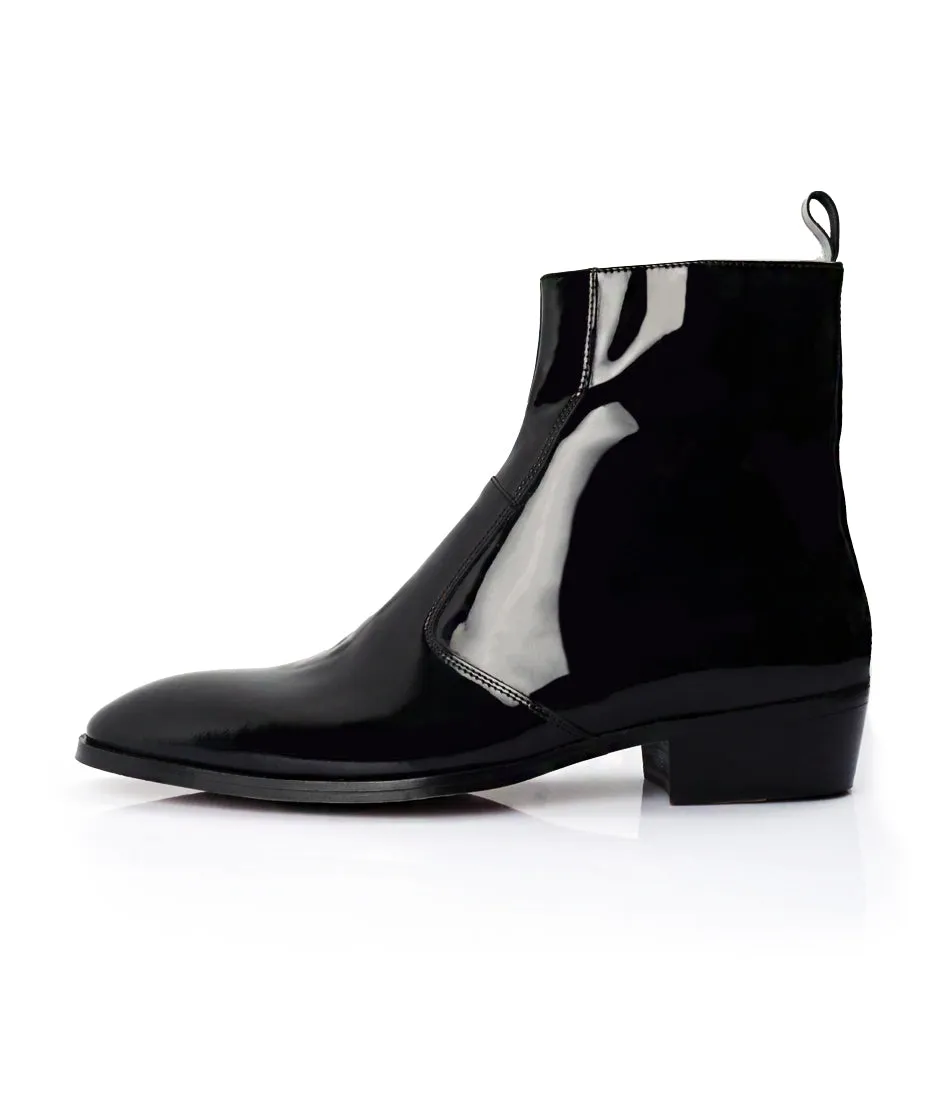 Cuban Zipper Boots - Black Patent