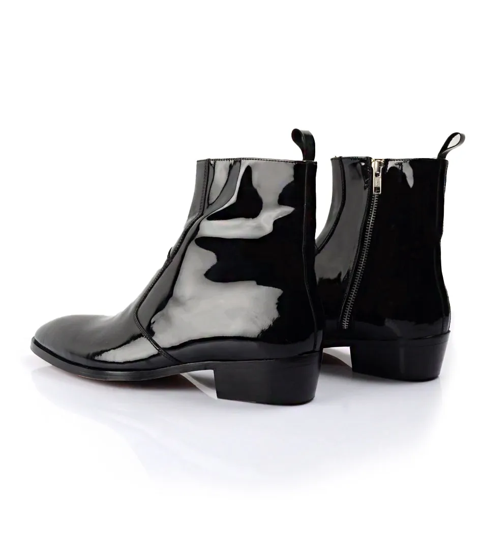 Cuban Zipper Boots - Black Patent