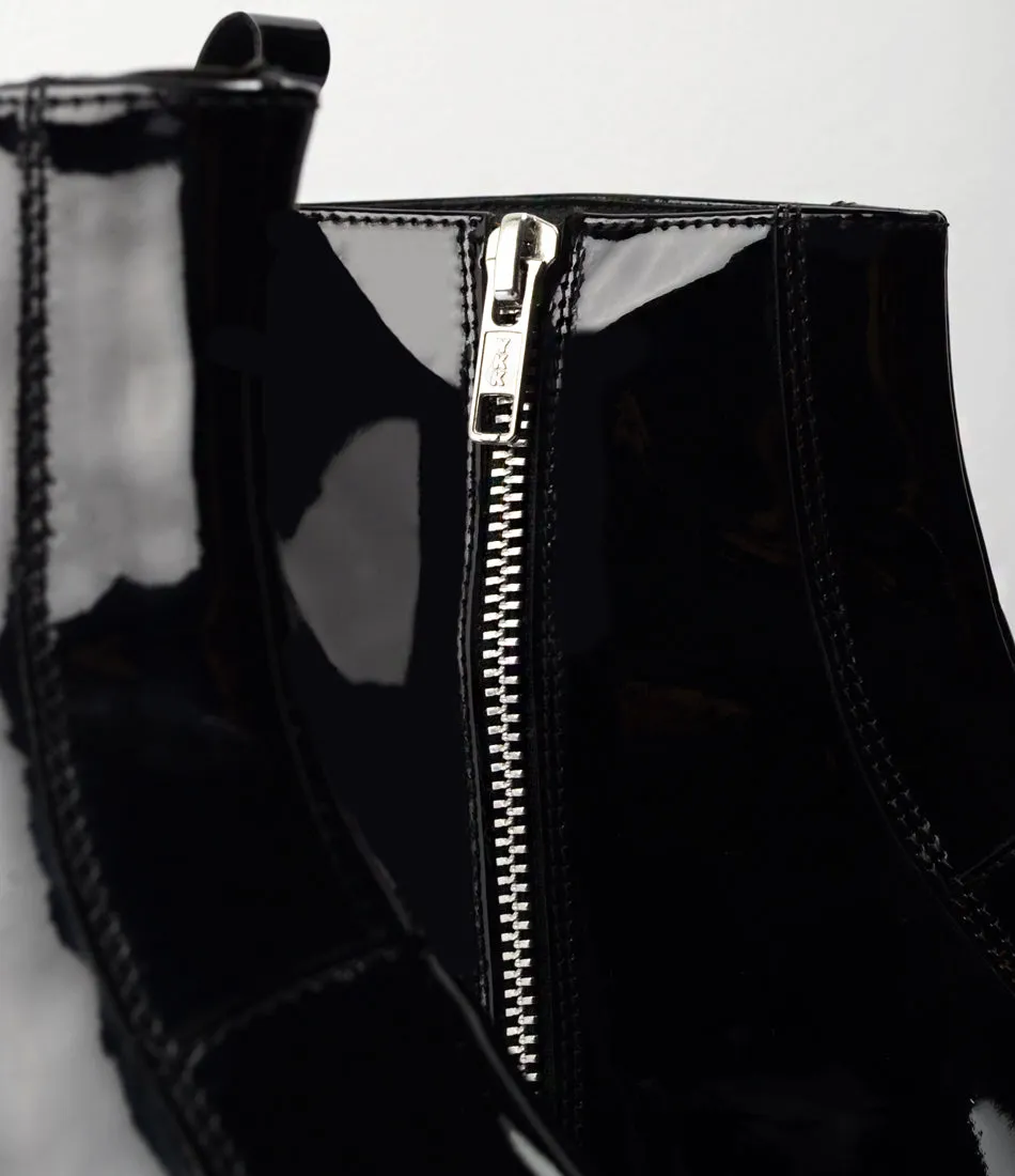 Cuban Zipper Boots - Black Patent