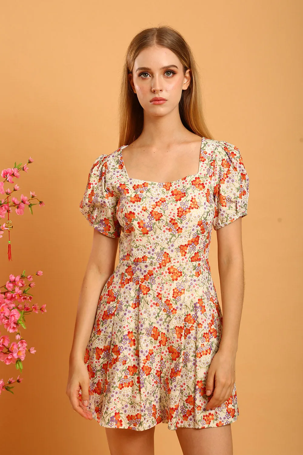 Daisy Linen Jumpsuit in Mandarin Floral