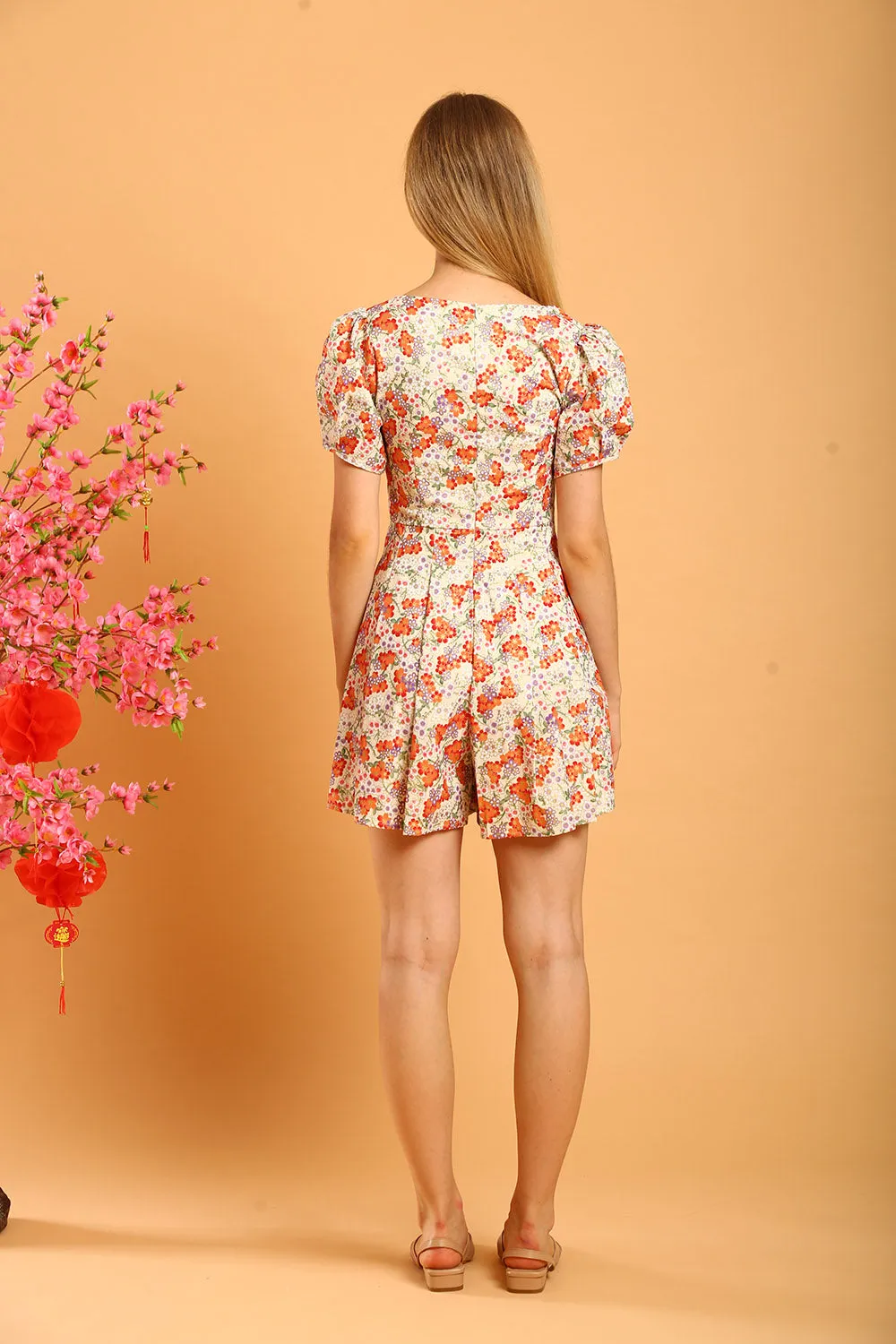 Daisy Linen Jumpsuit in Mandarin Floral