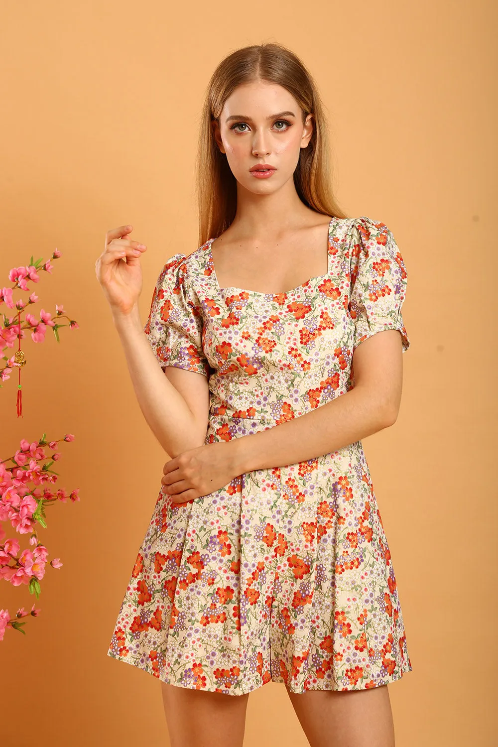 Daisy Linen Jumpsuit in Mandarin Floral