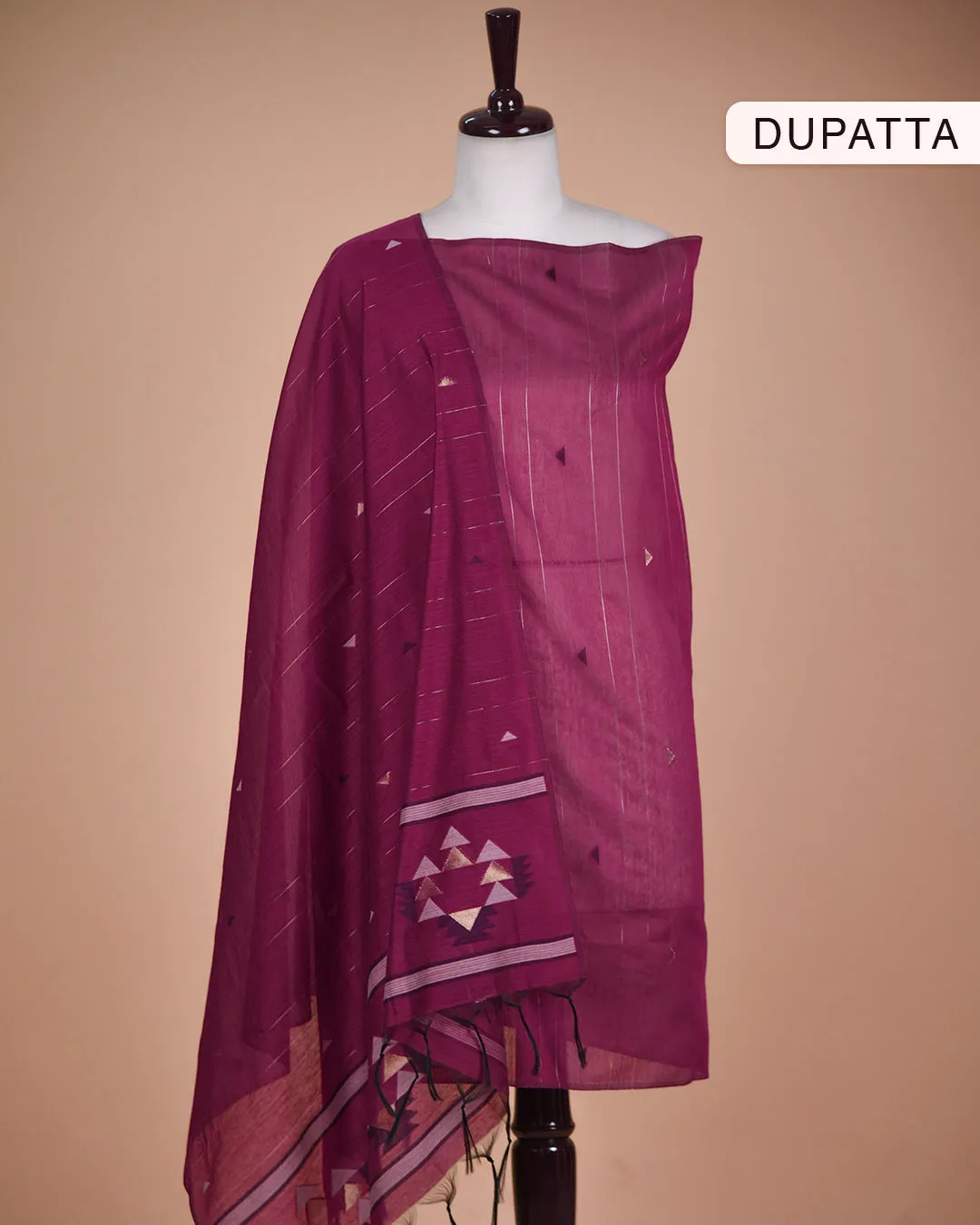 Deep Magenta Chanderi Woven With Embroidery Unstitched Suit Fabric Set With Chanderi Woven Dupatta