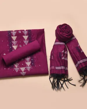 Deep Magenta Chanderi Woven With Embroidery Unstitched Suit Fabric Set With Chanderi Woven Dupatta