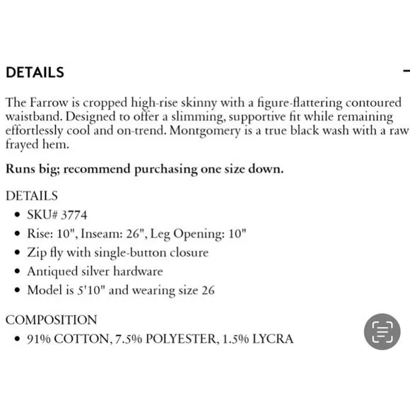 DL1961 Farrow Cropped High Rise Skinny in Montgomery Size 26