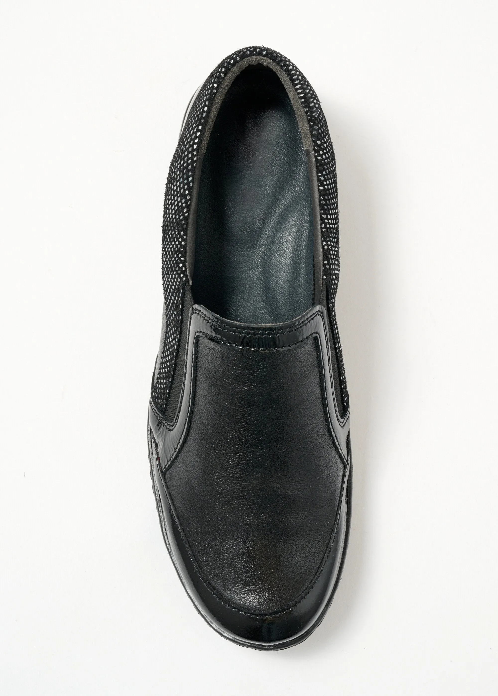 Elasticated wedge loafers large width leather